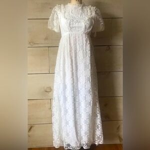 Vintage 1970s White Lace Gown